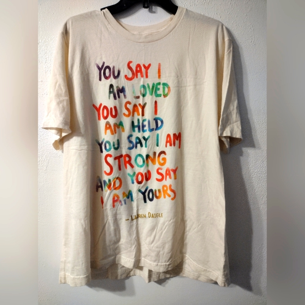 Lauren Daigle women's shirt 2x off white in color w/multi colored letters